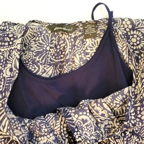 Eddie Bauer Blue Paisley Floral Batik Print Peasant Dress - Picture 6 of 6